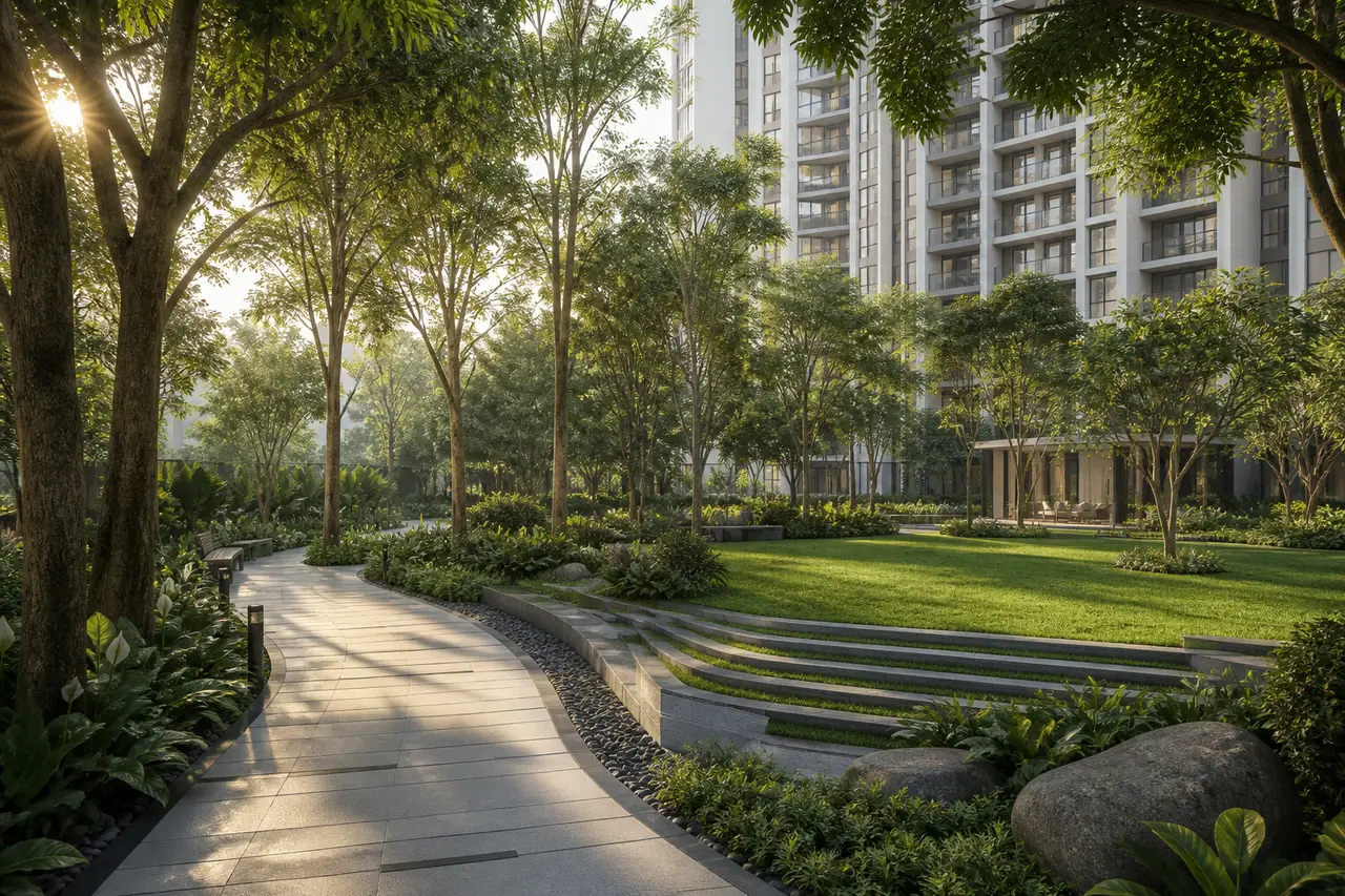 Landscaped residential garden walk