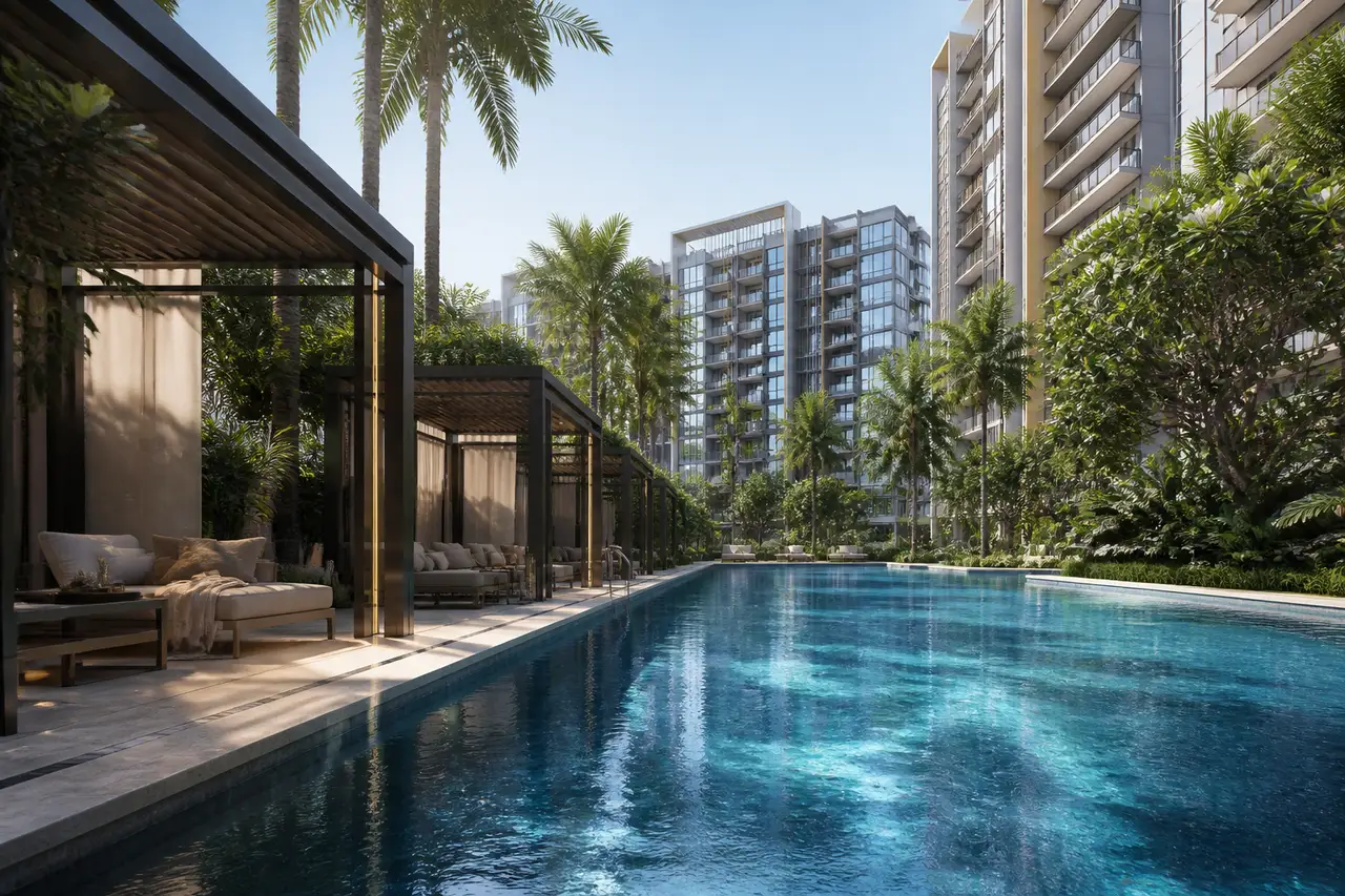 Residential pool and deck setting