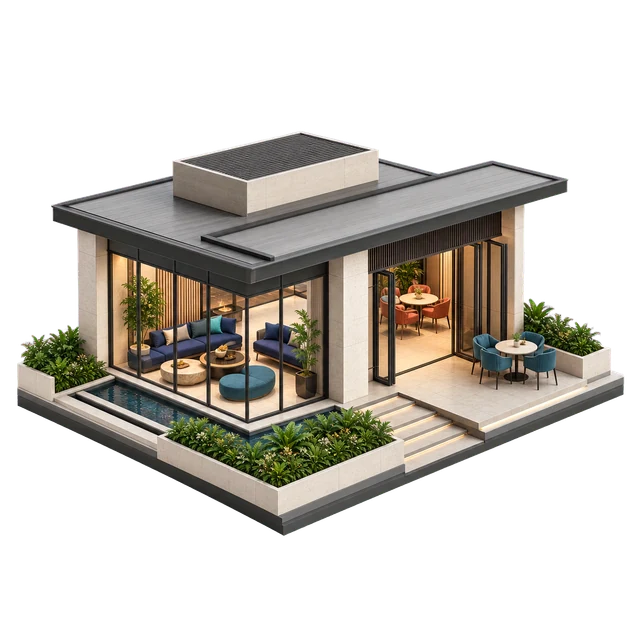 Clubhouse and community spaces amenity illustration